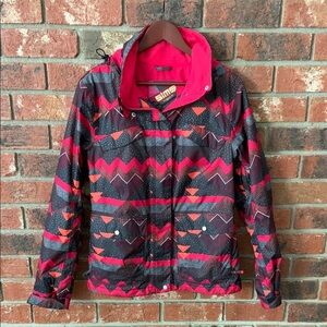 Sims Hot Pink Gray Geometric Print Winter Ski Jacket